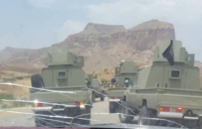 مدرعات سعودية في شبوه اليمنية تحمل أعلام تنظيم القاعدة.