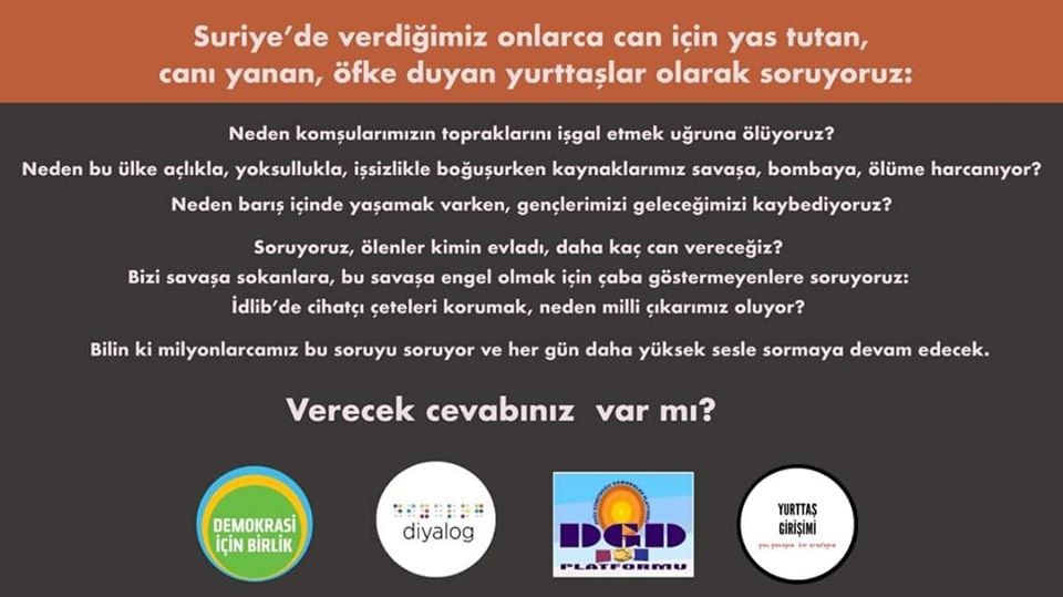 منظمات المجتمع المدني في تركيا تسأل أردوغان: لماذا نموت من أجل احتلال أراضي جيراننا؟
