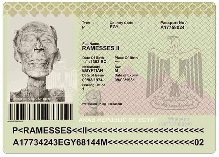 صورة جواز سفر الفرعون رمسيس الثاني.. لماذا أصدرت مصر جواز سفر له وما السبب..