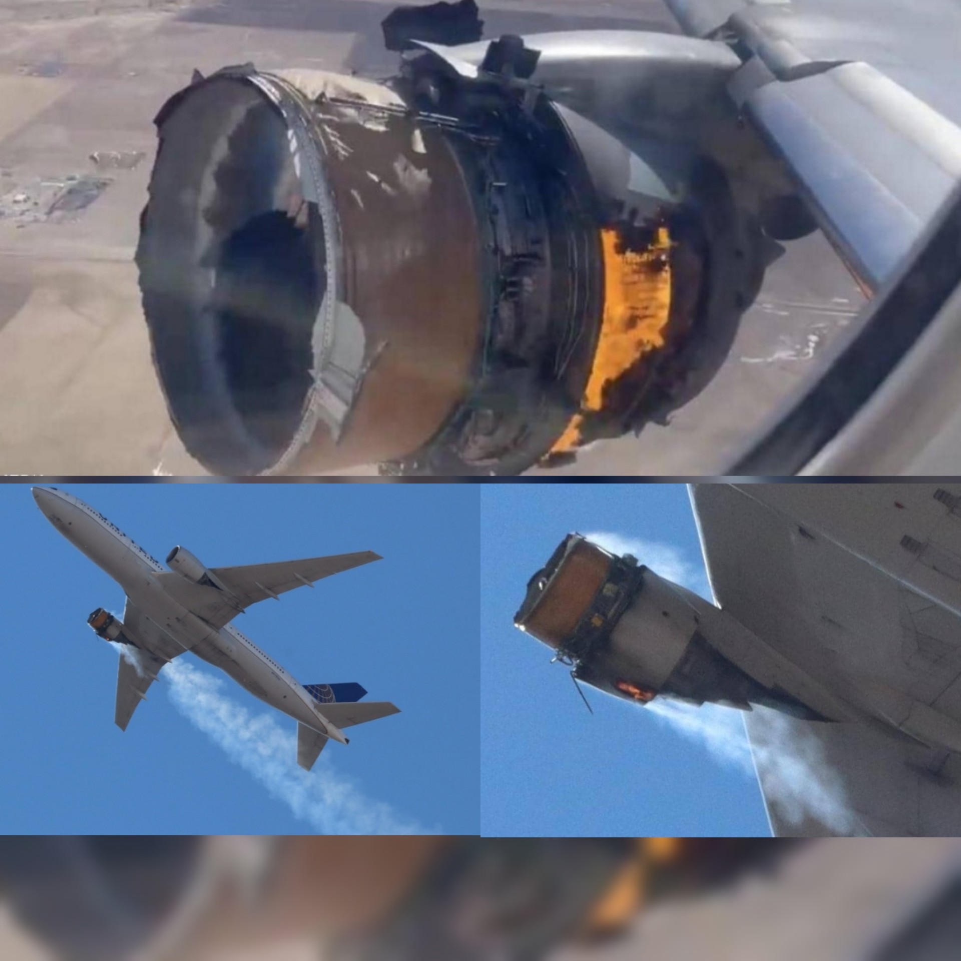 فيديو وصور لمحرك طائرة أمريكية بوينغ يحترق  في السماء ويتساقط فوق أحياء سكنية